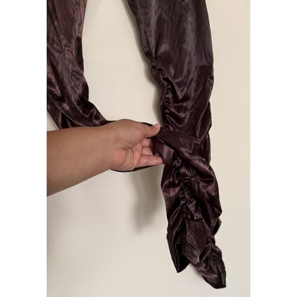 Manière De Voir Women's Brown Satin Woodgrain Ruched Trousers Size 6 Luxury - Picture 5 of 11